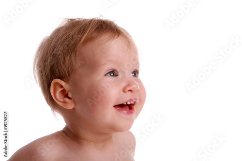 Happy child on a white background