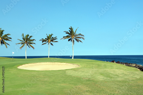 Golf Course on Lava Ocean Shore of Kona Island, Hawaii