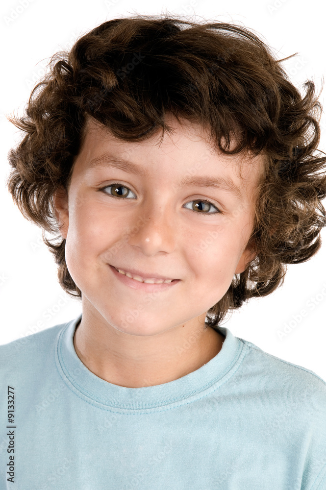 Portrait of a handsome boy with blue shirt on a white background Portrait of a handsome boy with blue shirt on a white background