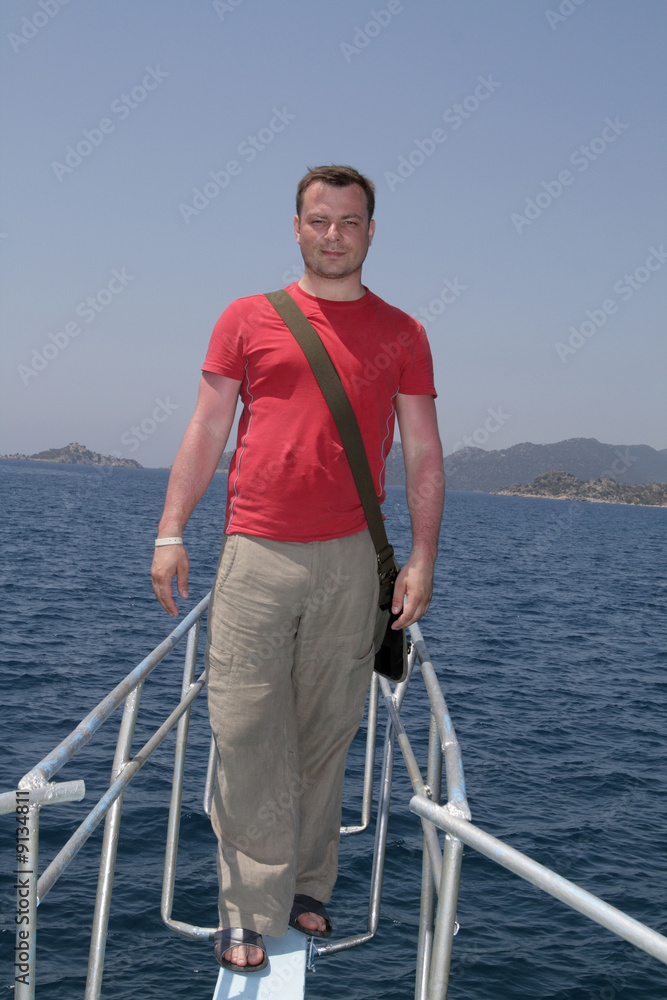 The man on a rostrum in Mediterranean Sea