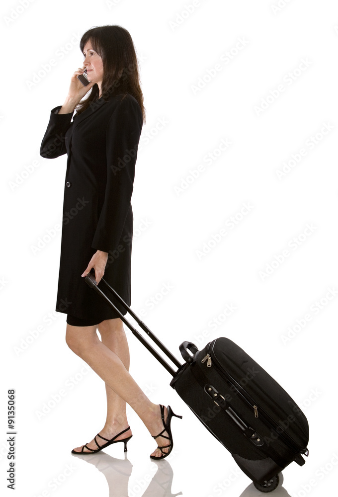 older business woman with luggage on white background older business woman with luggage on white background