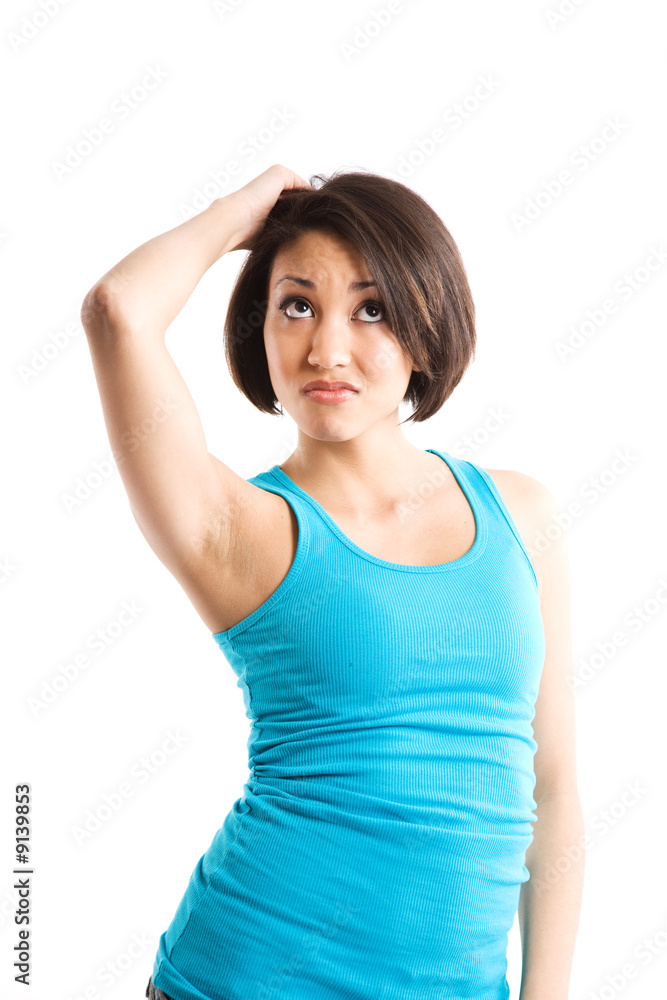 An isolated shot of a confused african american woman An isolated shot of a confused african american woman