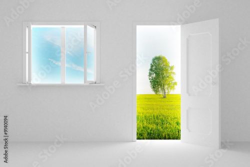 Landscape behind the open d...
