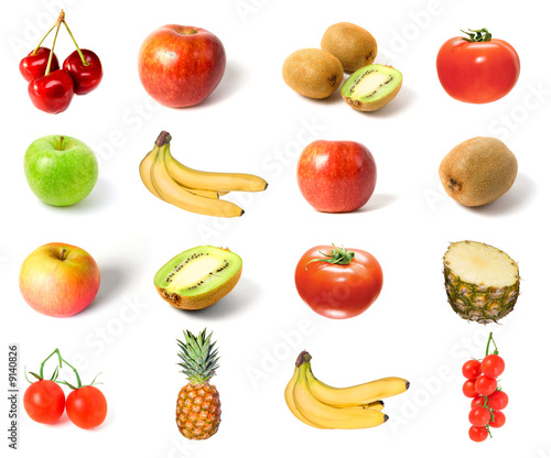 Set of fruits and vegetables isolated on white
