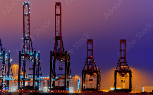 Slika na platnu Large quay cranes at night