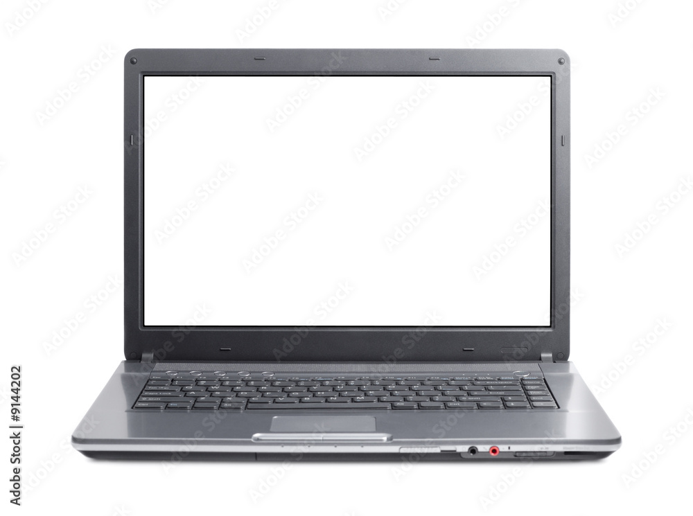 New style laptop in front isolated with clipping path over white New style laptop in front isolated with clipping path over white