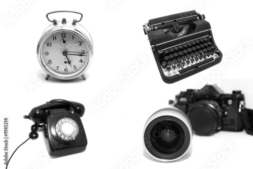 old objects over white background