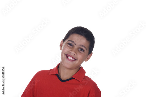 Expression of the child smiling.