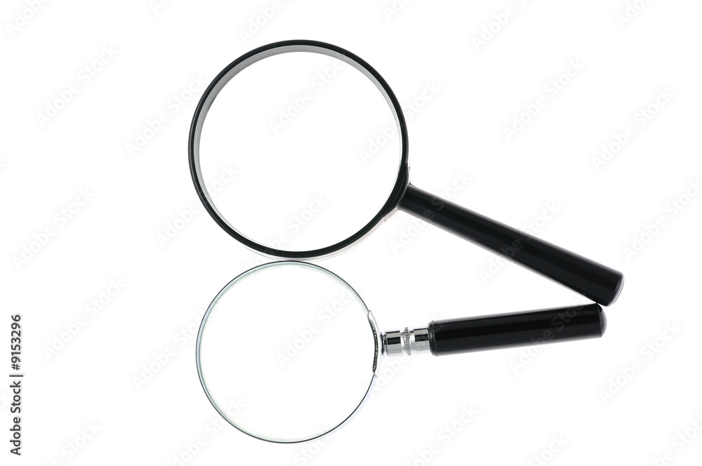 Two magnifying glasses in isolated white background Two magnifying glasses in isolated white background