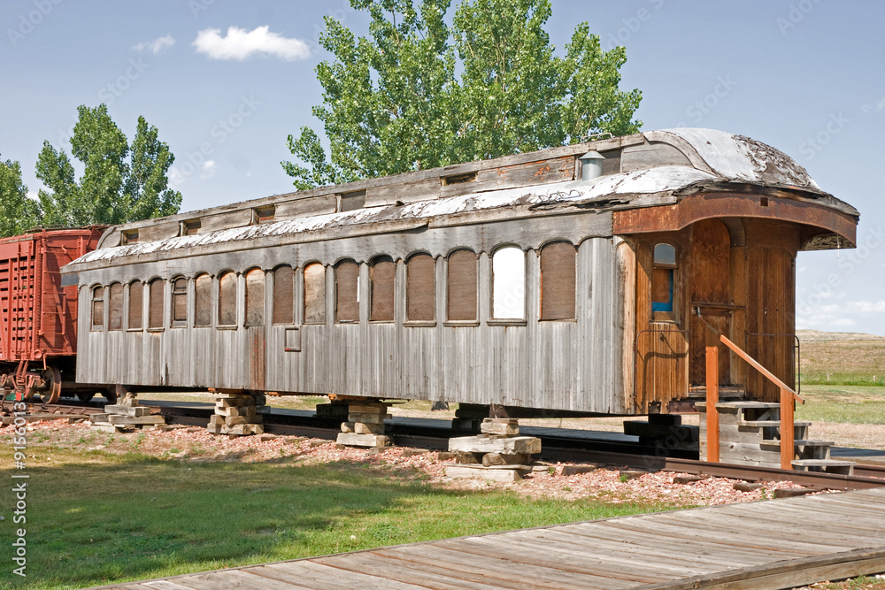 Ταπετσαρία Wooden drover car resting on tracks at a museum