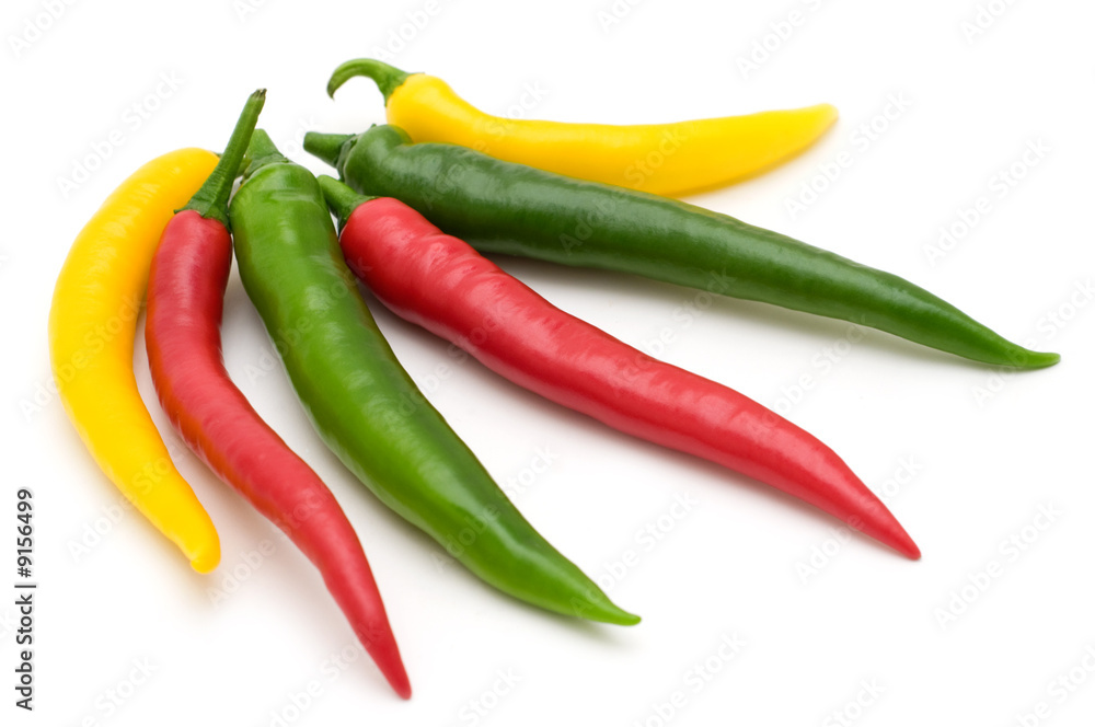 colorful peppers on white background