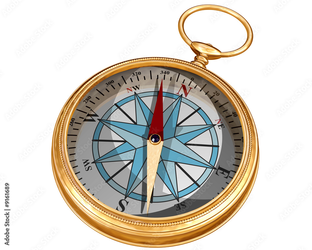 Isolated illustration of a golden compass