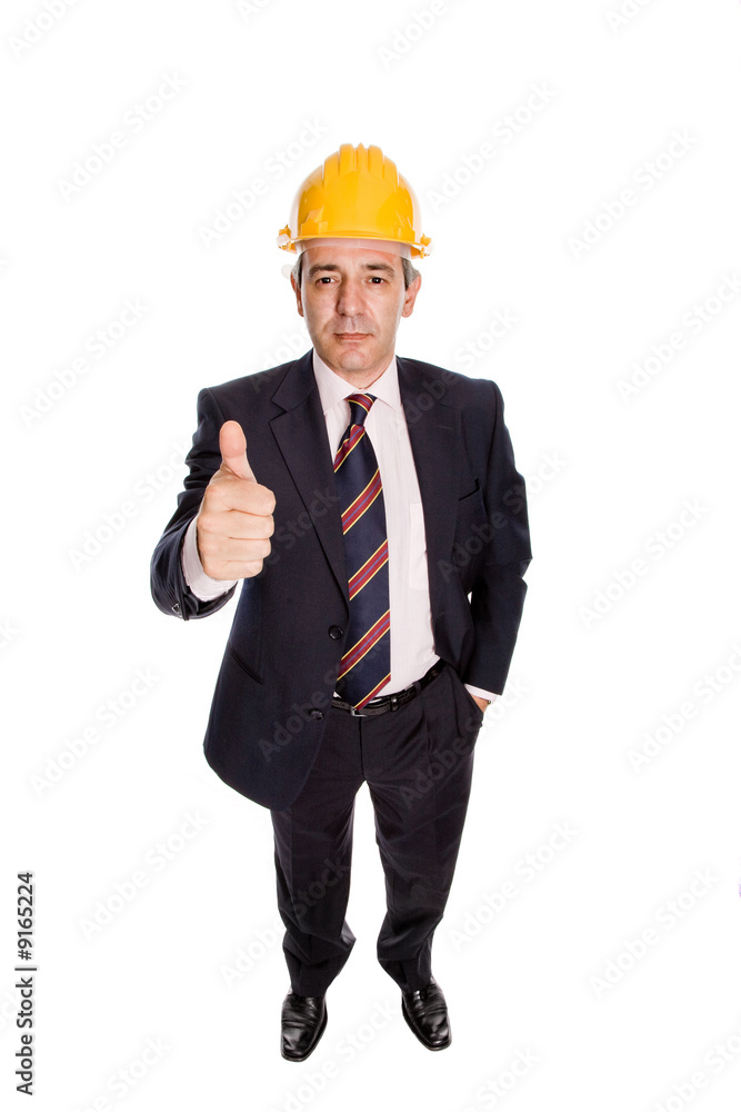 An engineer with yellow hat, isolated on white An engineer with yellow hat, isolated on white