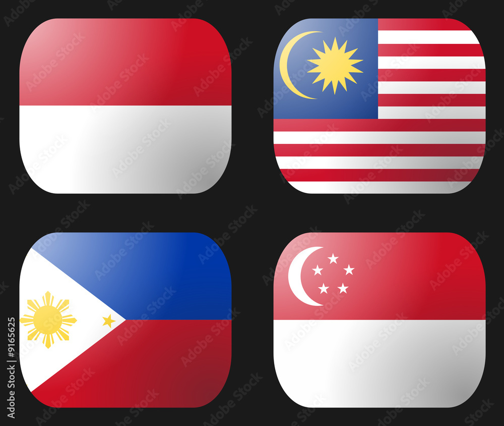 Naklejka premium Philippines Indonesia Malaysia Singapore Flag buttons