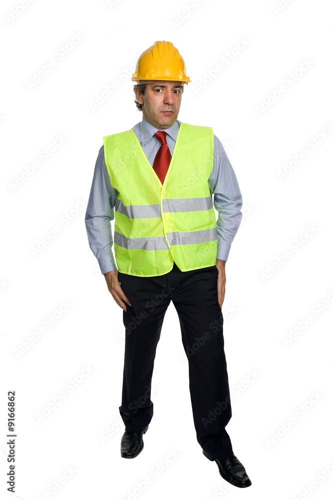 An engineer with yellow hat, isolated on white An engineer with yellow hat, isolated on white