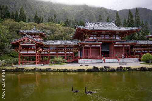 View of buddhist temple in valley of temples, oahu, hawaii