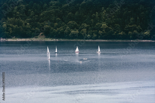 Boat-race at the Roznowskie lake in Poland