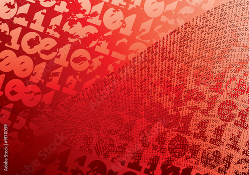 Abstract red background. Digits. Grunge. Raster illustration.