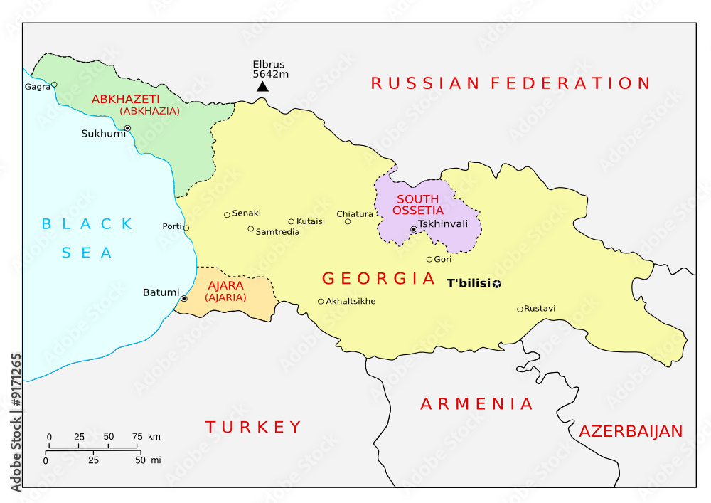 Map of Georgia (Caucasus) and regions