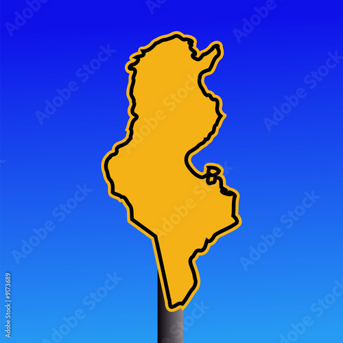 yellow Tunisia map warning sign on blue illustration
