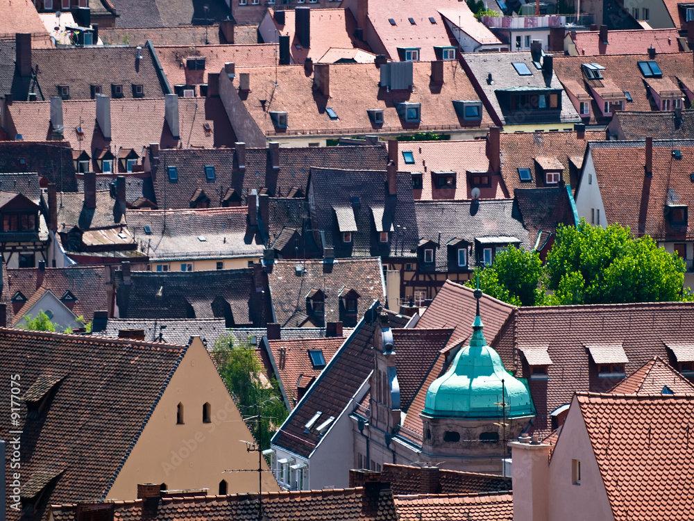 Panorama of Nuremberg, Germany, Europe. Roofs.