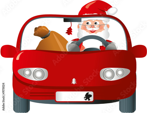Weihnachtsmann im roten Auto