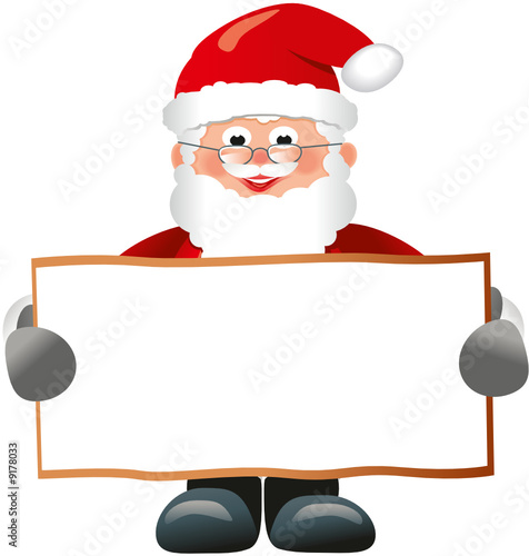 Weihnachtsmann zeigt Schild zum Beschriften