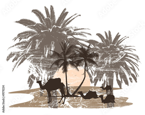 illustration of african desert with camels