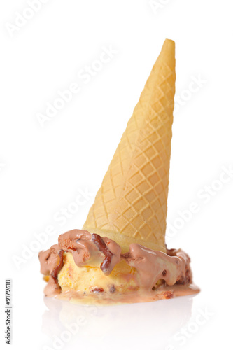Chocolate ice cream turned upside down