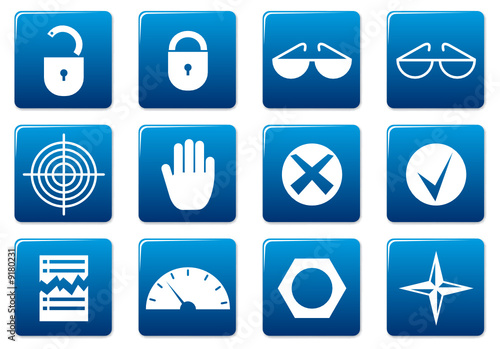 Gadget square icons set. Blue - white palette. Vector.