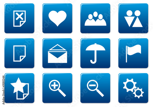 Gadget square icons set. Blue - white palette. Vector.