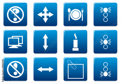 Gadget square icons set. Blue - white palette. Vector.