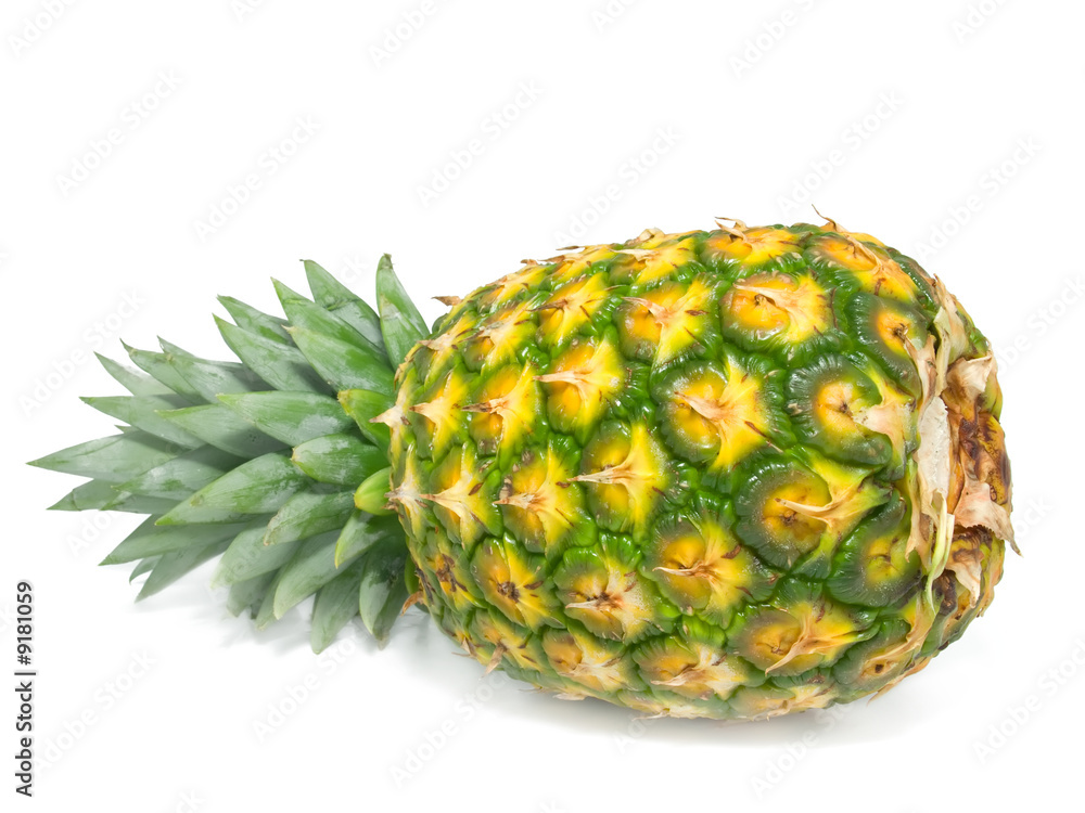 One whole pineapple isolated on a white background.