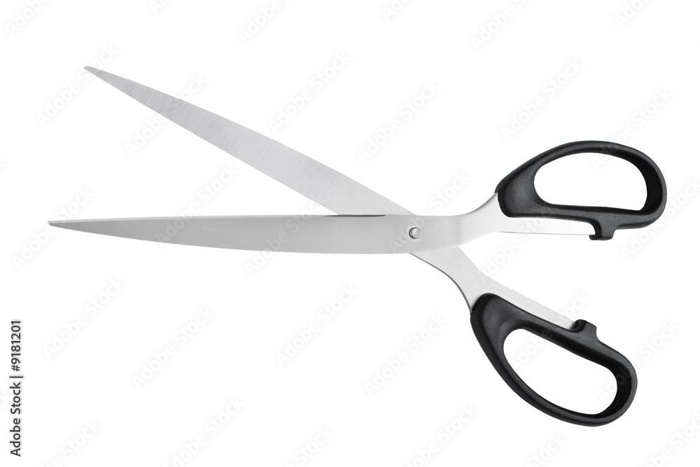 Modern metal scissors on a white background Modern metal scissors on a white background