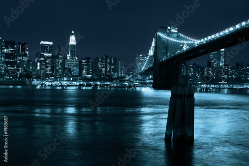 Manhattan and Brooklyn Bridge at night