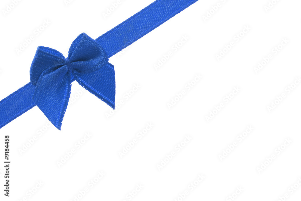 Blue decorative bow ribbon on white background Blue decorative bow ribbon on white background