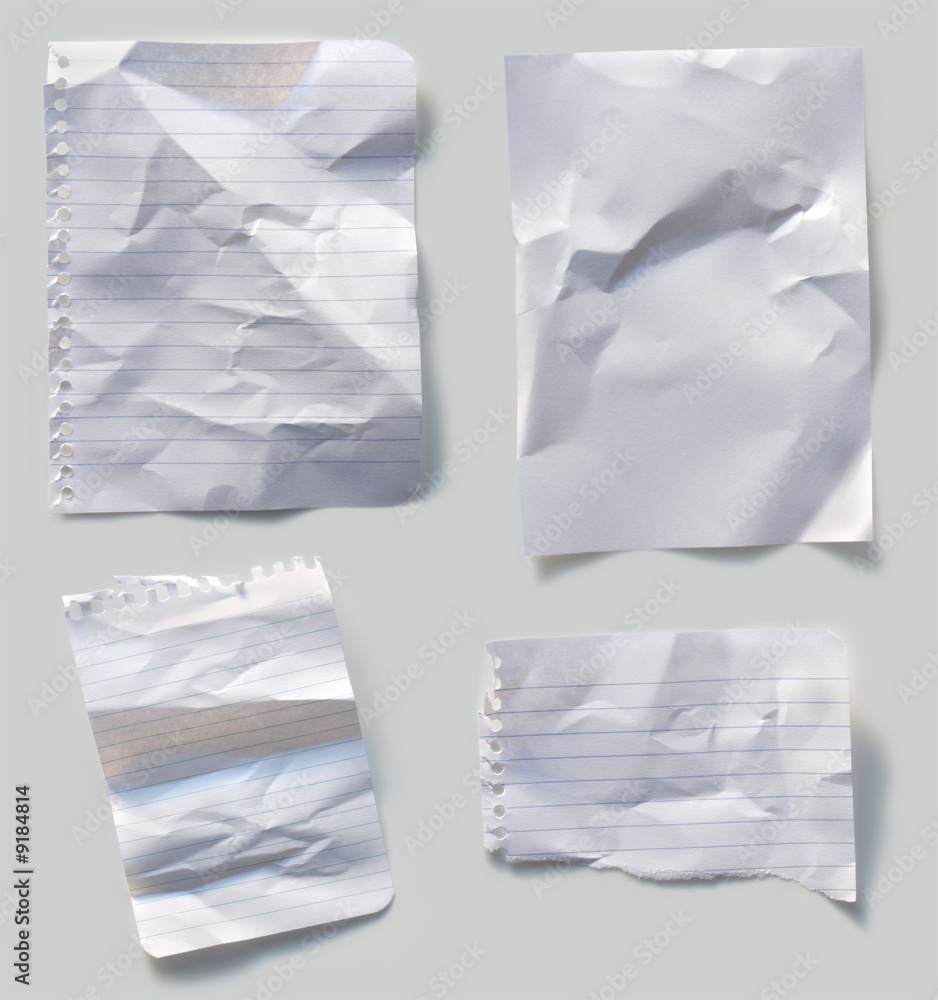 Collection of crumpled papers, casting natural shadow. Collection of crumpled papers, casting natural shadow.