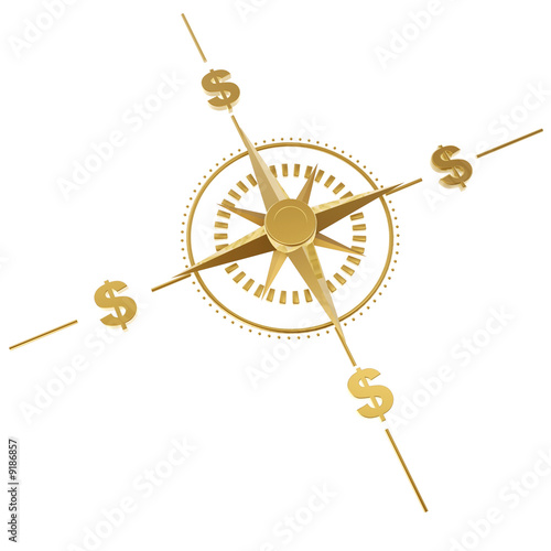 golden dollar compass isolated on white background