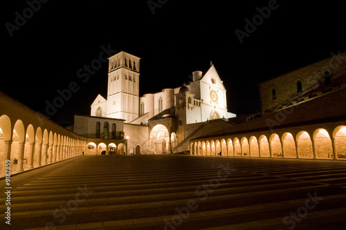 Assisi - Basilica di San Francesco notturna photo