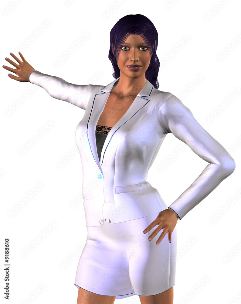businesswoman in a white costume (sales or hostes) businesswoman in a white costume (sales or hostes)