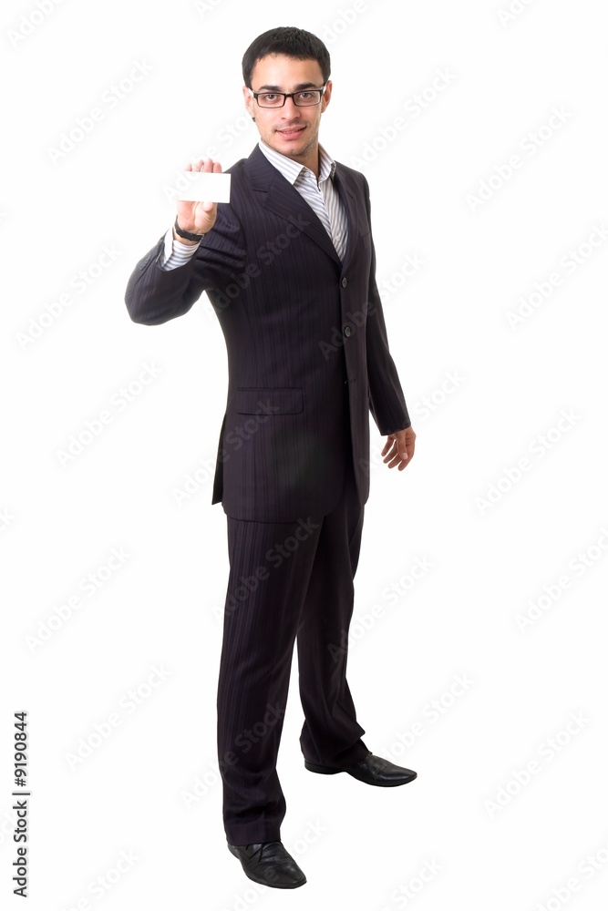 Young businessman holds an empty business card Young businessman holds an empty business card