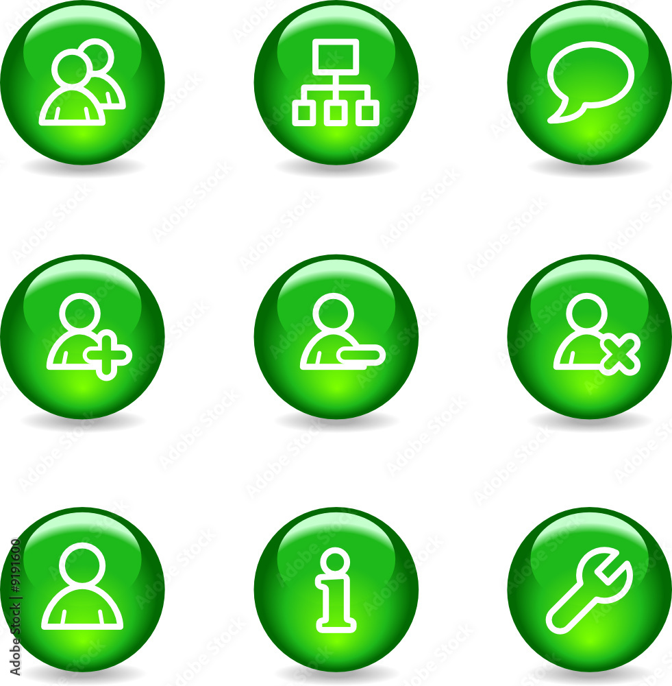 Users web icons, green glossy sphere series Users web icons, green glossy sphere series