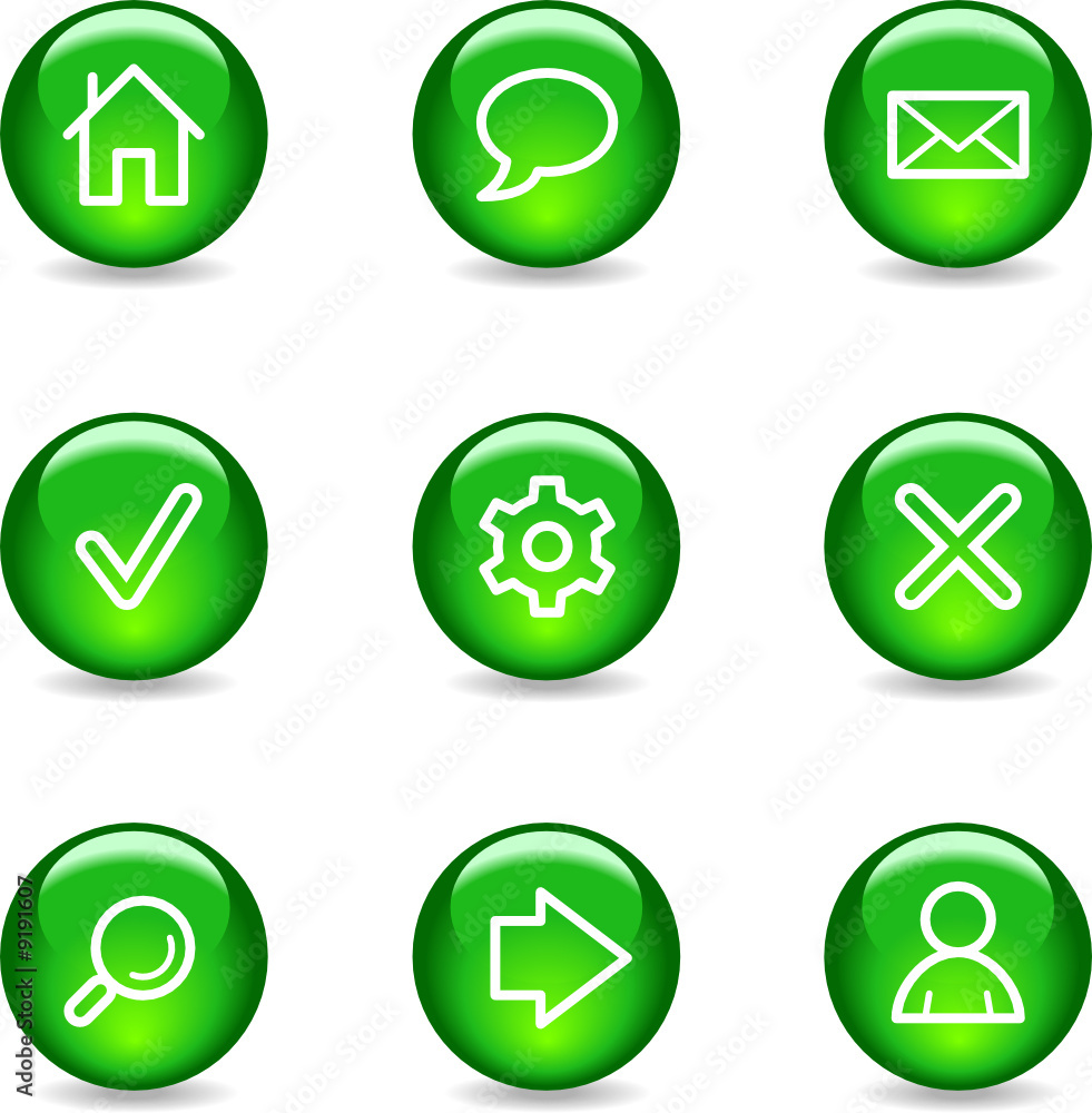 Basic web icons, green glossy sphere series Basic web icons, green glossy sphere series