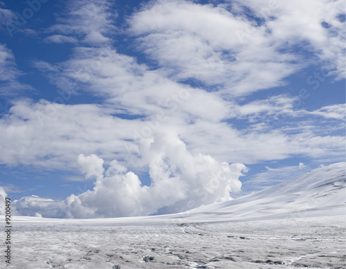 Dramatic clouds above the glacier. Alaska. Scagway.
