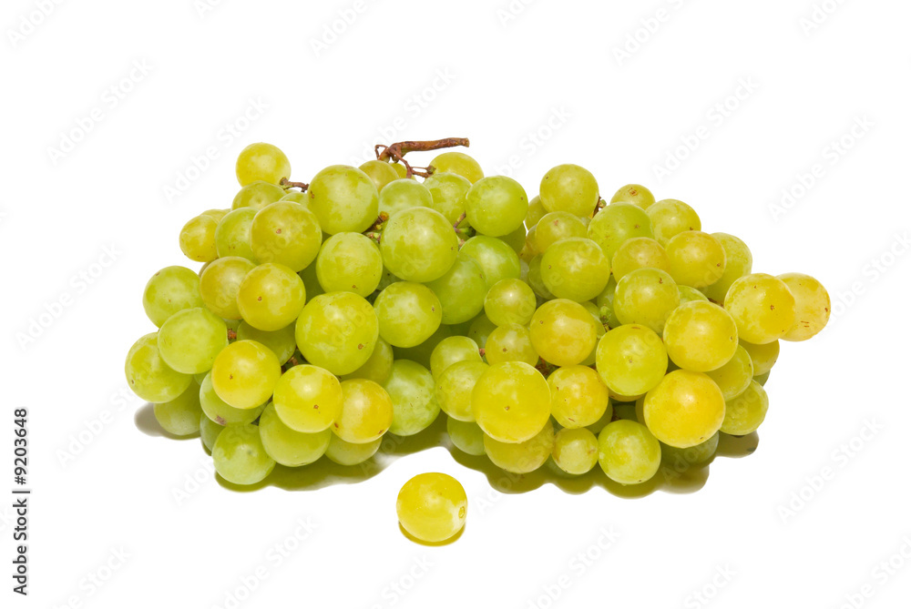 Green grapes isolated on white. Green grapes isolated on white.