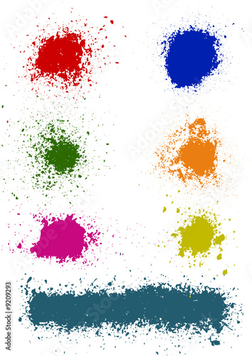 Set of seven vector colored stains