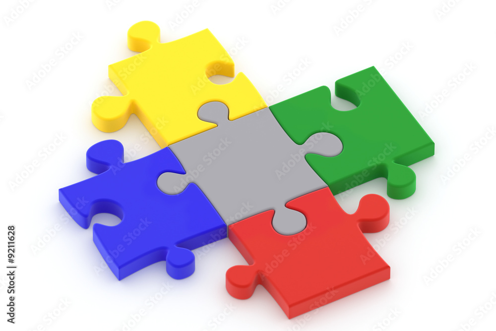 Colorful puzzle pieces isolated ower a white background.