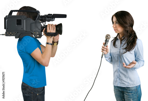 TV reporter , isolated on white background