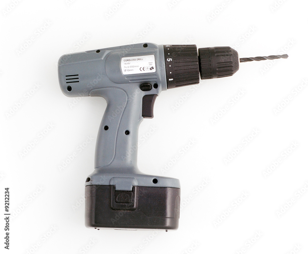 battery powered hand drill with white background