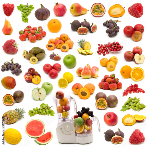 collection of fresh juicy fruits on white background